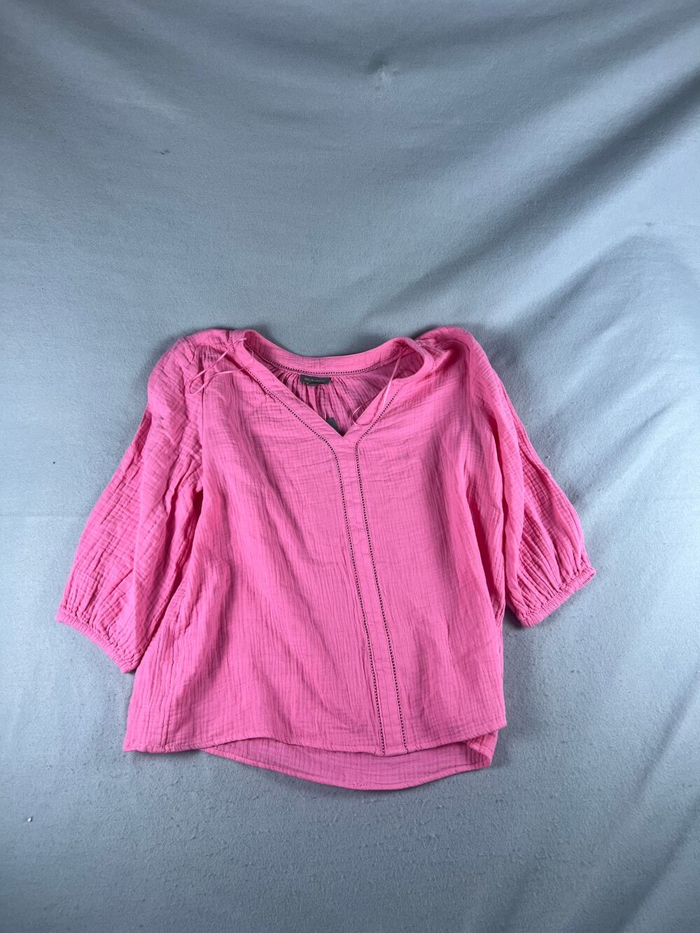 Style & Co Blouse Womens XL Pink Coastal Blooms 3/4 Sleeve V Neck Gauzy Top NWT